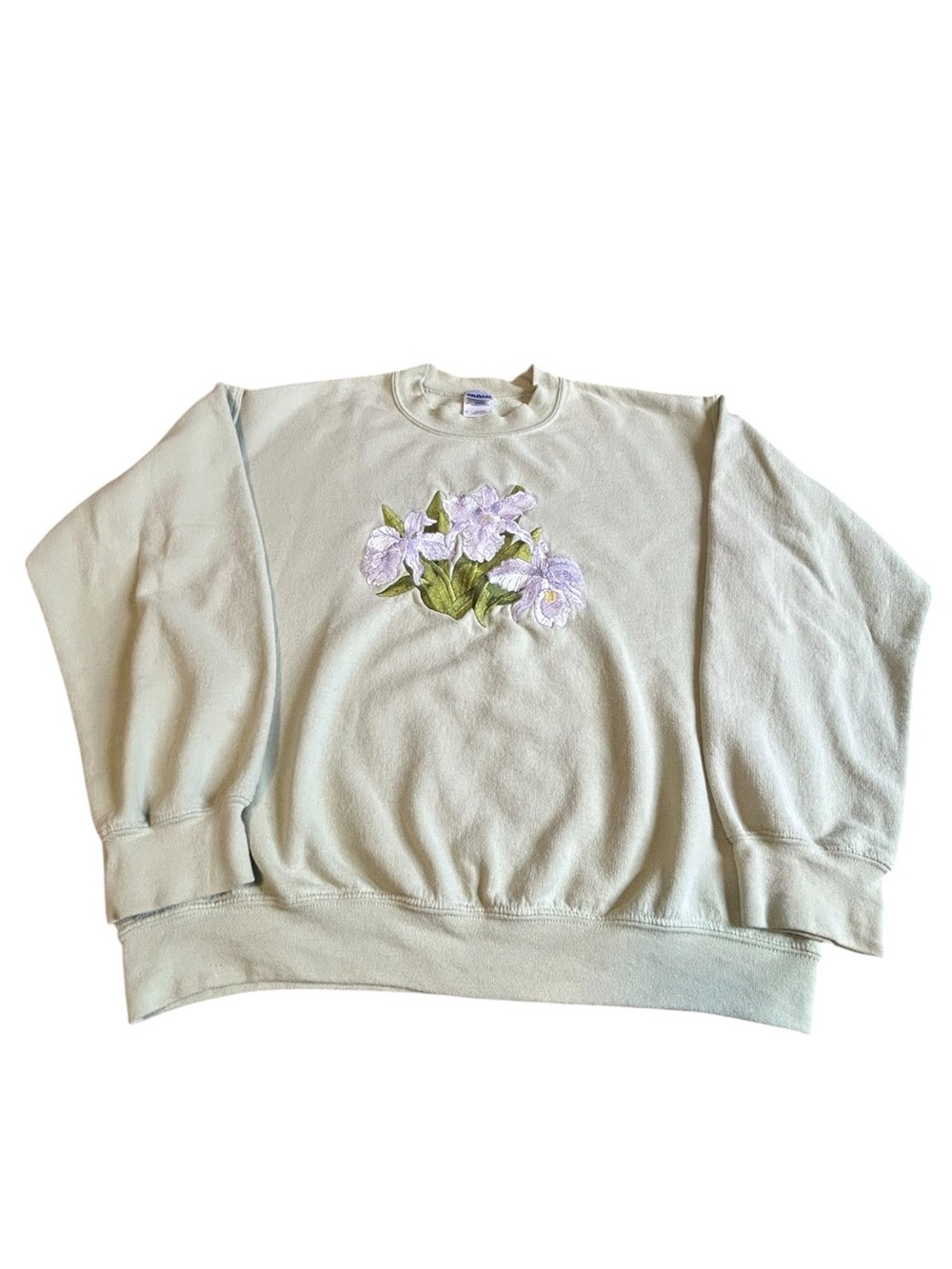 Vintage Iris Embroidered Pastel Green Crewneck Sweatshirt Cottagecore M - Picture 14 of 14